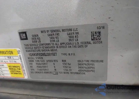 2016 Chevrolet Traverse Ls from USA, damaged, VIN 1GNKVFED8GJ301927